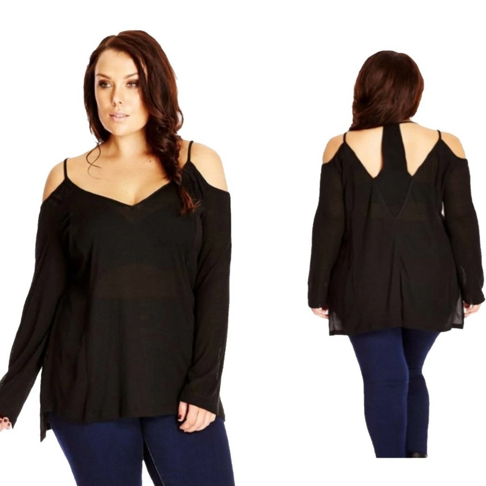 City Chic Black Strappy Blouse